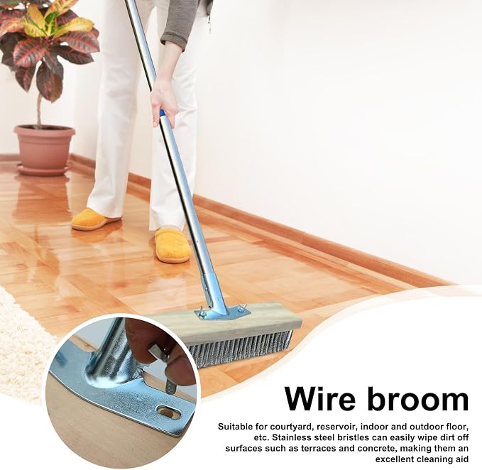 Concrete Brush Heavy Duty Scrubbing Tool, Weeds Moss Algae Stain Remover | Deck Scrub Brush Long Handle Outside Moss Remover Outdoor Scrubbing Tool Garage Cleaner for Patio Deck Garden Shower Wall