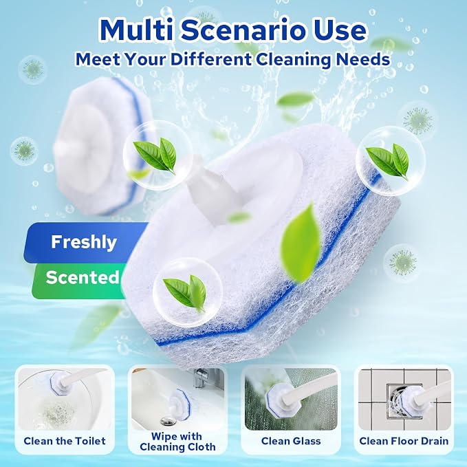 60pcs Disposable Toilet Brush Refills, Toilet Bowl Cleaner Refill Pads, Compatible with Most Toilet Cleaning Wands & Systems, Disposable Scrubber Refill Heads for Deep Bathroom Cleaning