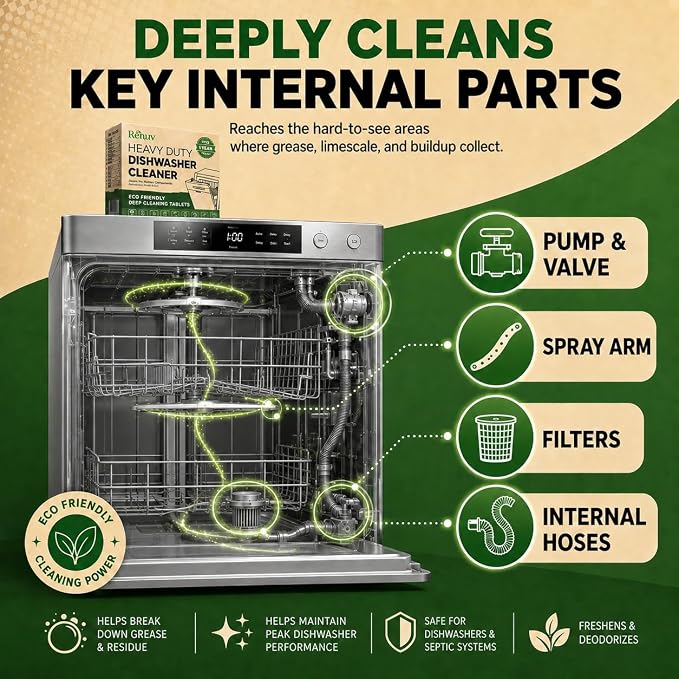 Renuv® Washing Machine Cleaner + Dishwasher Cleaner Bundle | Heavy Duty Appliance, Deep Cleaning, Descaling, Deodorizing