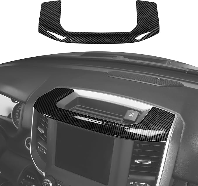 for RAM Center Dashboard Storage Bin Trim Cover Fit for RAM 2018-Present Black Carbon Fiber Interior Accessories