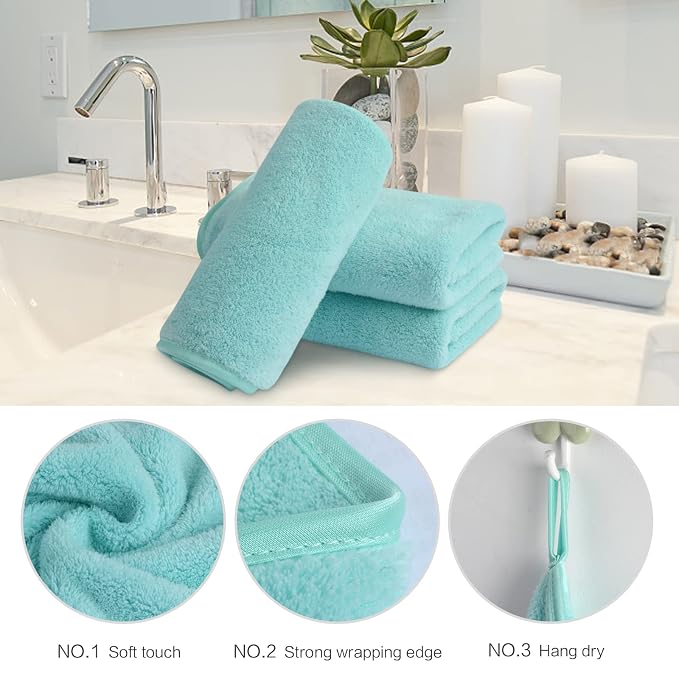 SINLAND Absorbent Coral Velvet Washcloth Ultra Soft Microfiber Face Towels 12 x 12 inch Multi-Purpose Face Cloths for Household and Sport