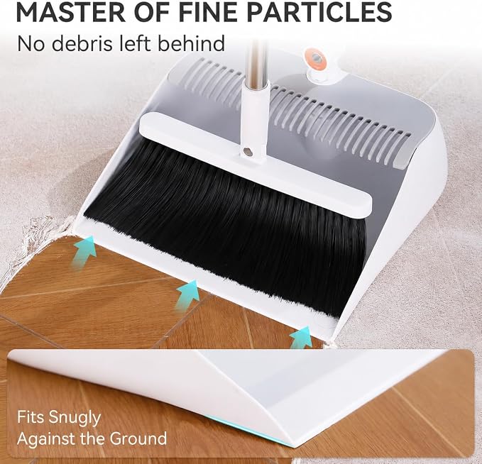 MOPALL Broom with Dustpan Combo Set Collapsible Standing Inc 2 Broom Heads | 53" Long Handle, Self-Cleaning Dust Pan Teeth, 180° Swivel Brooms Head, Upright Standing for Sweeping Indoor Dog Cat Hair