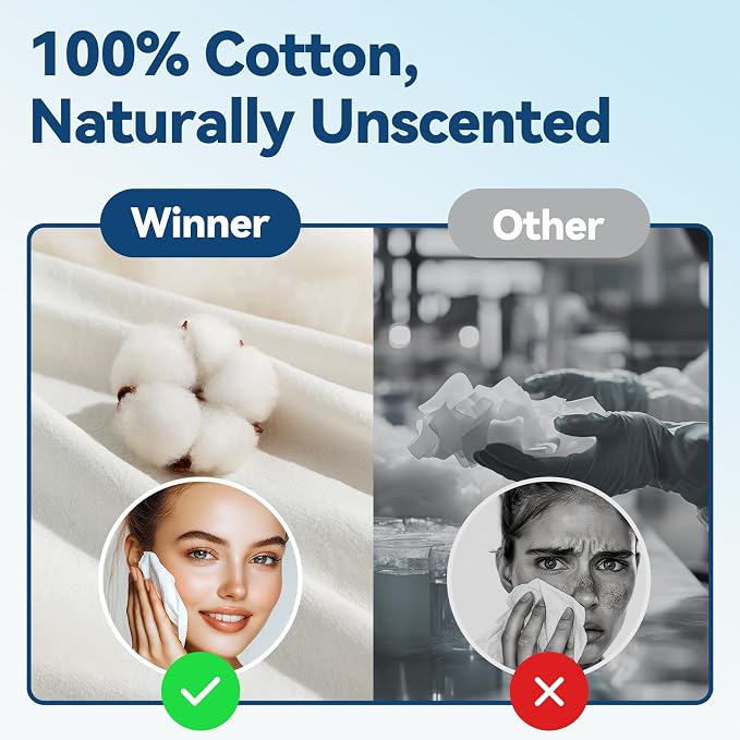 Winner Soft Face Towels, 100% USDA Biobased Facial Towels, 2 Packs per Case, 12 Bags Total, 1200 Count