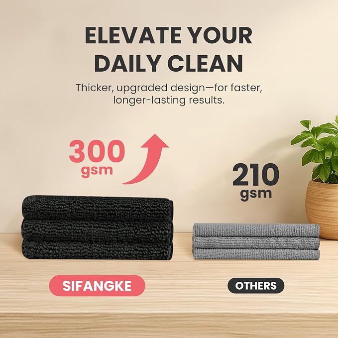 SIFANGKE Microfiber Cleaning Cloth, 12 Pack Lint-Free and Highly Absorbent Rags, Black Reusable Microfiber Towels for Car, Kitchen, Bathroom and Household Cleaning Supplies, 11.8"X11.8"