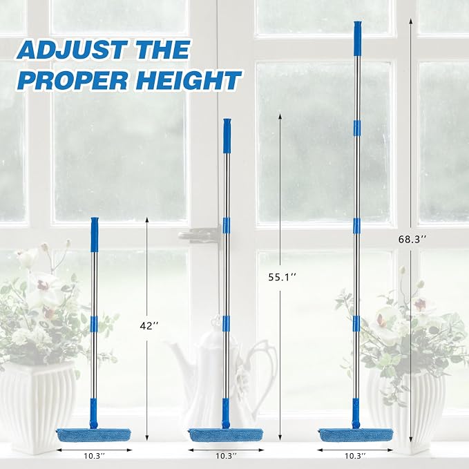Professional Window Squeegee,2 in 1 Window Cleaner with Long Stainless Steel Handle,Sponge Car Window Squeegee for Gas Station, Glass,Shower (68" Pole)