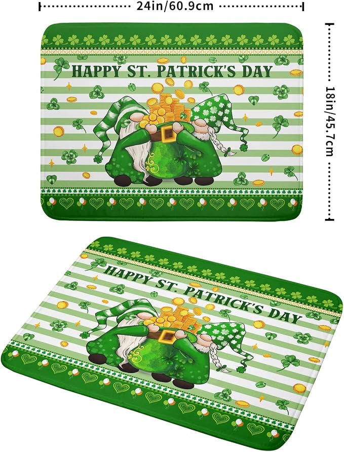 Shamrock Gnome Dish Drying Mat Coin Clover Dishes Fast Dry Mat 18x24 inch Absorbent Microfiber Dishware Drainer Pad for Kitchen Counter Sink
