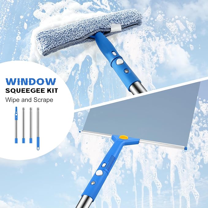 SetSail Window Cleaning Kit with Bucket 3 Gallon for Home Outdoor, Blue | Window Squeegee and Microfiber Scrubber, 64" Window Washing Kit, Professional Window Cleaner Tool for Commercial Car