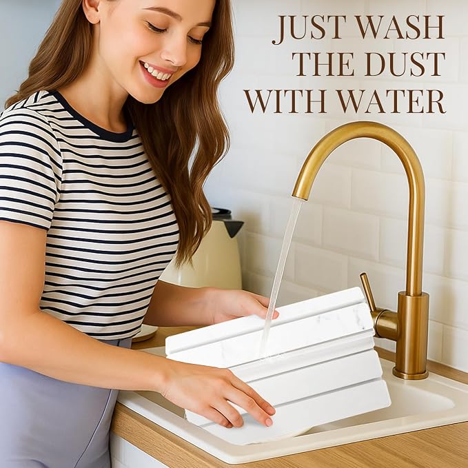 Large Stone Dish Drying Mats for Kitchen Counter 16"(L)×12"(W) Foldable Quick Dry Stone Dish Drying Mats Kitchen Absorbent Diatomaceous Earth Drying Stone Mat for Dishes Bottles Cups Marble White
