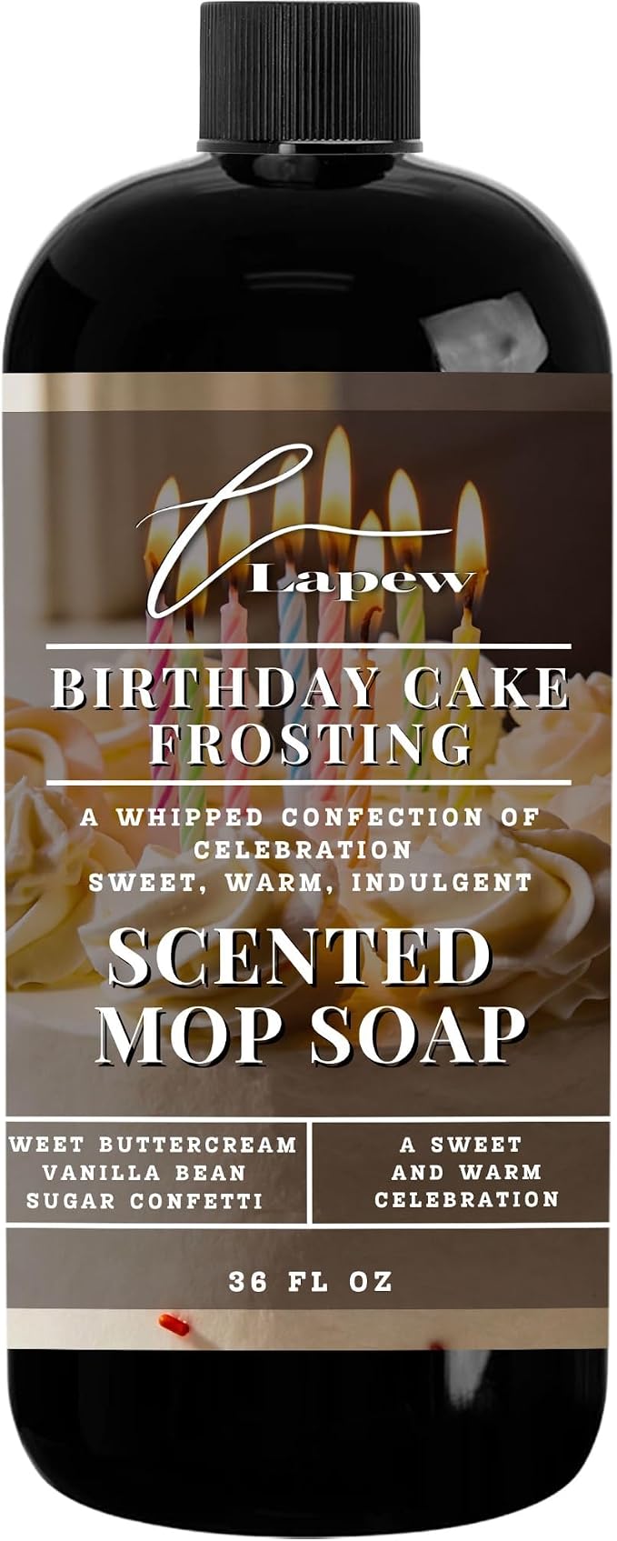Lapew Birthday Cake Frosting Scented Mop Soap - Luxury Floor Cleaner Concentrate for Mopping Tile, Laminate, Vinyl & Hardwood | Streak-Free, Low-Foam | 36 oz