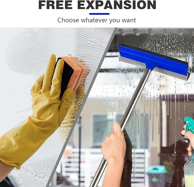 2 in 1 Window Squeegee,Car Window Cleaner Tool with 55" Long Stainless Steel Handle,Sponge Car Squeegee for Home,Gas Station,Glass,Shower,Outdoor High Window Cleaning