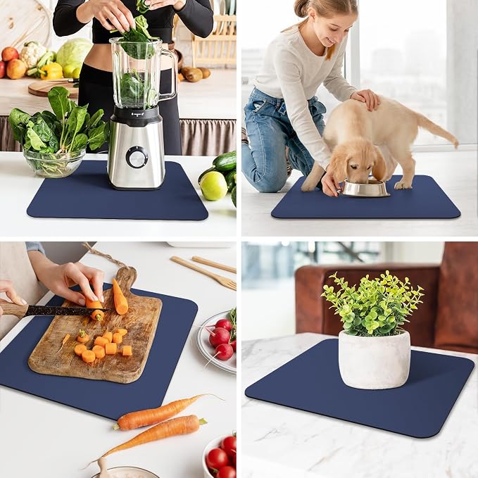 WISELIFE Dish Drying Mat Super Absorbent Drying Mat Large Dish Drying Mats for Kitchen Counter Easy Clean Dish Mat Kitchen Drying Mat15"x 18" Classic Blue