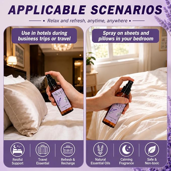 SCENTORINI Sleep Spray, 5.07 oz Pillow Spray with Lavender Essential Oil | Lavender & Gardenia, Sage Scent for Sleep Calming, Pillow Mist for Bedding, Liners, Sheets, Room Spray Air Freshener
