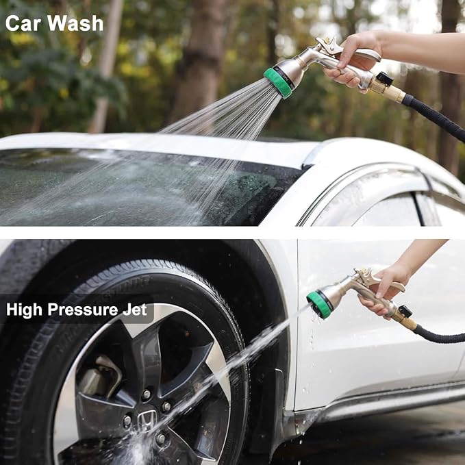 FANHAO 7 Spray Patterns Metal Garden Hose Nozzle with Lockable Trigger | Rustproof Hose Sprayer Nozzle Heavy Duty, High Pressure Adjustable Garden Nozzle for Watering Plants, Car & Pet Washing