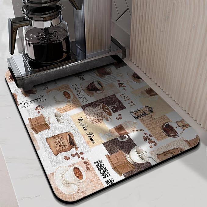Coffee Mat 24inx18in, Absorbent Hide Stain Anti-Slip Coffee Bar Accessories, Dish Drying Mat for Kitchen