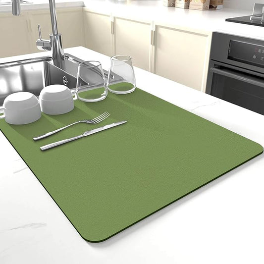 Dish Drying Mat for Kitchen Counter,Drying Mat for Dish Rack,Absorbent Hide Stain Rubber Mat,Coffee Mat, Kitchen Counter Mat (Green, 12"x19")