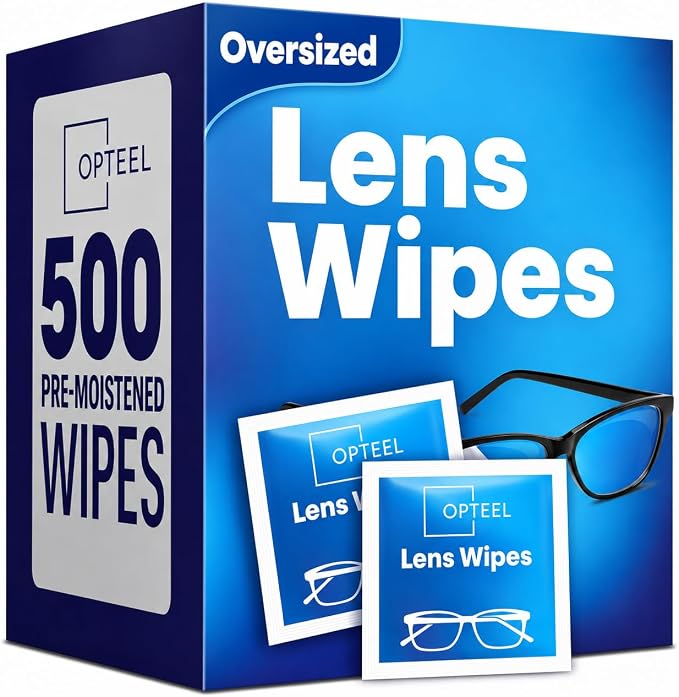 OPTEEL Lens Wipes for Eyeglasses - Pre-moistened Eyeglass Lens Cleaning Wipes - 500 Lens Wipes Individually Wrapped Sracth-Free Streak-Free Eye Glasses Wipes Lens Cleaner for Sunglass & Camera Lens