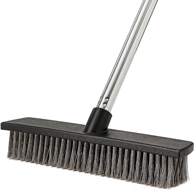 Eyliden Push Broom, 11.5-inch, Heavy Duty Moss Wire Scrub Brush | Stainless Steel Bristles, 65" Long Handle, for Deck, Floor, Concrete, Roof, Patio, Pool, Outdoor Cleaning