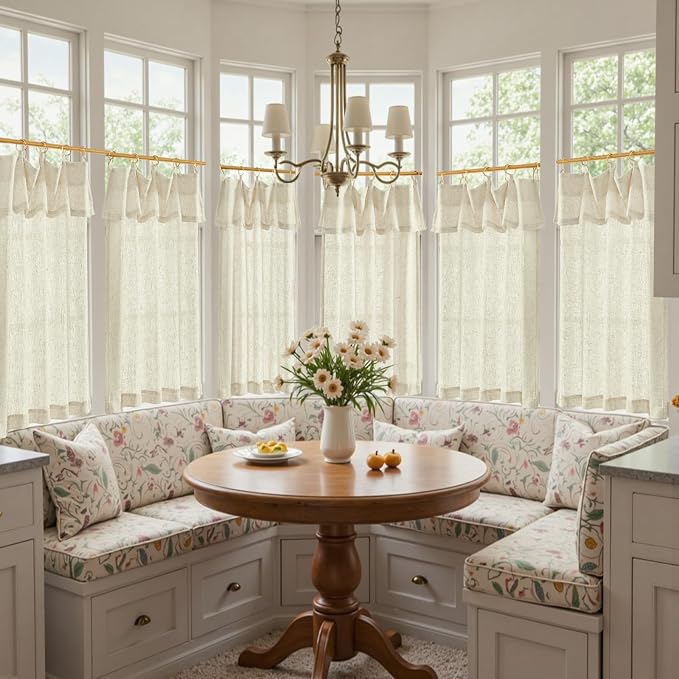 jinchan Linen Tier Kitchen Curtains, 30x36, 2 Panels, Natural | Light filtering, rod pocket, farmhouse, small window decor, cafe style, machine washable, bathroom, laundry room, RV