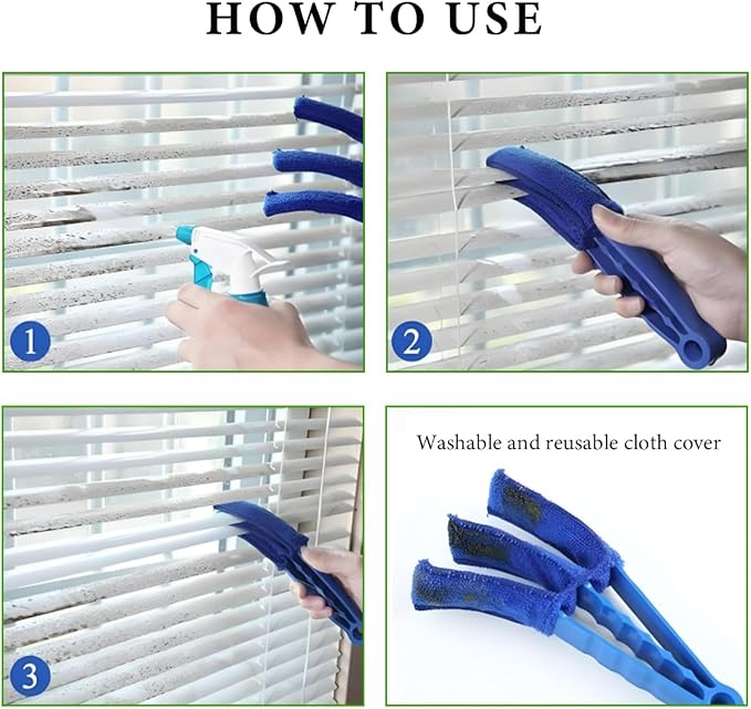 DXNQ 2 PCS Blind Cleaner Duster Tool, Window Venetian Hand-held 3 Arm Dusting Cleaner Brush, Blinds Cleaning Brush Tool for Window Shutters Air Conditioner, Car Accessories (Red+Pink)