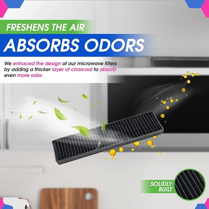 Microwave Charcoal Filter Replacement 10.9" x 2.6" Fit's for GE WB06X10807 - Compatible with GE Microwave Filter Replacement - Stove Oven Vent Filters Removes Odors & Freshens the Kitchen Air (2-Pack)