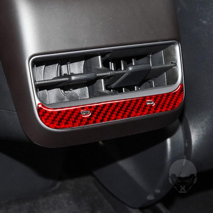 Red Real Carbon Fiber Trim for Tesla Accessories | for Model 3 2017-2022 / Model Y 2020-2024 Rear Air Condition Vent Outlet Sticker Interior Thick Overlay Decal