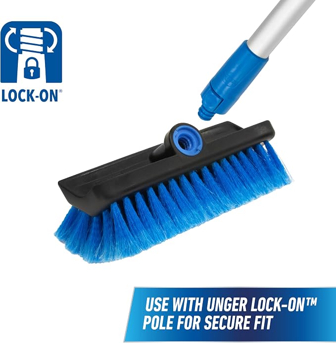 Unger Professional Lock-On Hydropower,Bi-Level Soft Wash Brush, Compatible with Waterflow Poles, Outdoor Cleaning Supplies, Great for Patios, Siding, Windows, Cars, and Boats, 10 inches (Pack of 12)