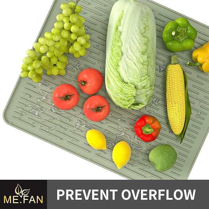 ME.FAN Silicone Dish Drying Mat for Kitchen Counter, Dish Drying Pad for Sink, Refrigerator or Drawer, Countertop Protection Pad M - 16''×12'' - Desert Sage