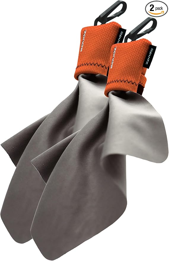 SPUDZ Ultra Microfiber Lens Cleaner with Closeable Bottom – Clip-On Pouch, Washable – for Binoculars, Scopes, Glasses, Screens | Ultra Blaze Orange, 6 x 6 Inch (2-Pack)