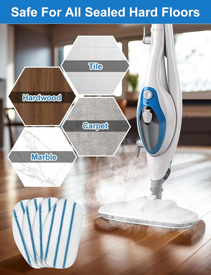 8 Pack Pur Steam Mop Pads Compatible with PurSteam ThermaPro 10-in-1 and 211 Steam Mop Cleaner Microfiber Pur Steam Mop Replacement Pad Washable Reusable Steam Mop Pads for Steamer Floor Cleaning