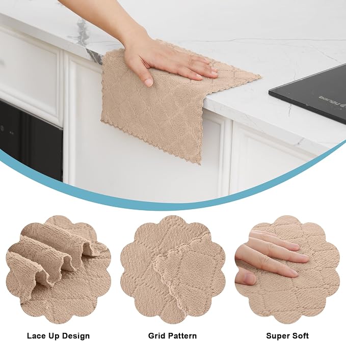 Homaxy 24 Pack Kitchen Dish Cloths (10 x 10 Inches, Tan), Super Soft and Absorbent Coral Velvet Dish Towels, Nonstick Oil Fast Drying Microfiber Cleaning Cloth, No Lint Household Dishcloths