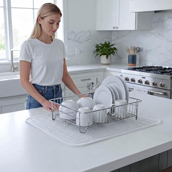 MicoYang Silicone Dish Drying Mat for Multiple Usage,Easy clean,Eco-friendly,Heat-resistant Silicone Mat for Kitchen Counter or Sink,Refrigerator or Drawer Liner Translucent 2XL 24 inches x 18 inches
