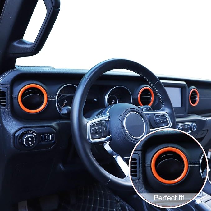 JeCar Interior Trim Kit Dashboard Air Conditioner Vent Ring Interior Accessories Compatible with Jeep Wrangler 2018-2023 JL & 2020-2023 Gladiator JT, Orange