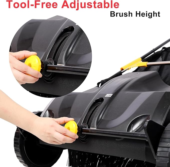 21" Hand-Push Lawn Sweeper | 4 Heavy-Duty Brushes & Wheels, Adjustable Height, 3.5 FT Large Hopper | for Efficient Leaf and Grass Collection in Lawns, Yards, Gardens (Black+21 Ihch)