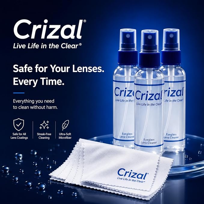 Crizal® Eyeglass Cleaner Spray – 4 Pack | Premium Lens Cleaner | Designed by Crizal® | Safe for All Advanced AR & Anti-Reflective Lens Coatings