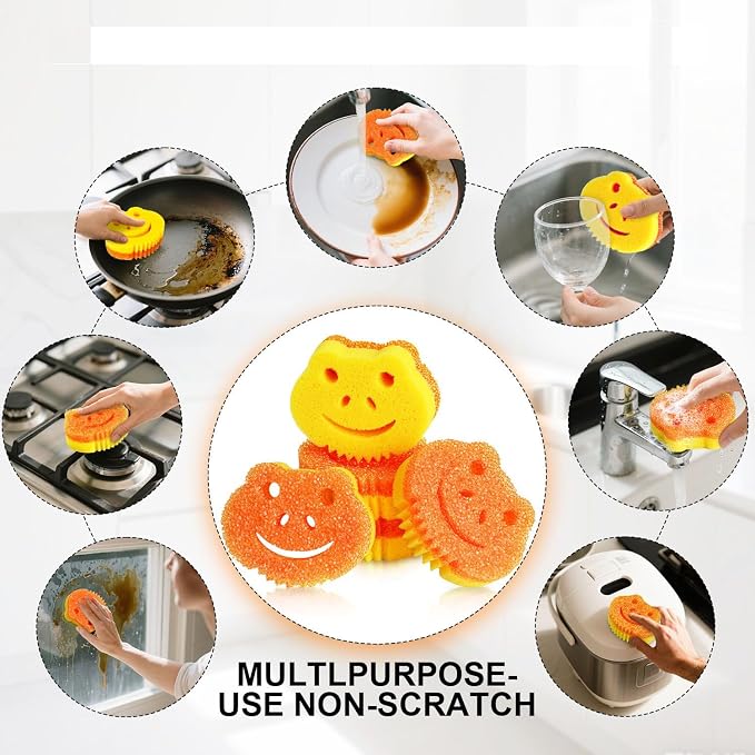 5 Pack Scrub Sponge, Dual-Sided Temperature Controlled Kitchen Sponge