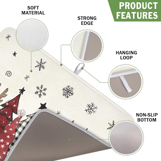 Giwawa Winter Snowman Gnome Dish Drying Mat Xmas Tree Dishes Pad 16"x18" Microfiber Fast Dry Dish Drainer Rack Mats Kitchen Countertop Accessories