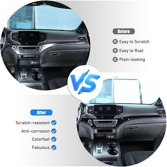 Center Console Dashboard Panel Strip Trim Compatible with Honda Pilot 2016-2022 Interior Decorative Cover Protector Accessories Anti Scratch ABS Material (Glossy Black)