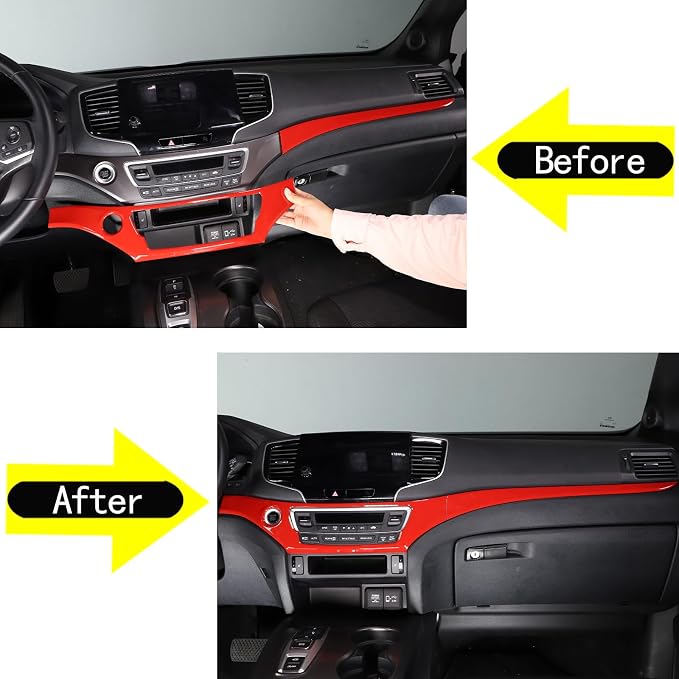 Center Console Dashboard Panel Strip Trim for Honda Pilot 2016-2022 Interior Decorative Cover Protector Accessories Anti Scratch ABS Material (Sport Red)