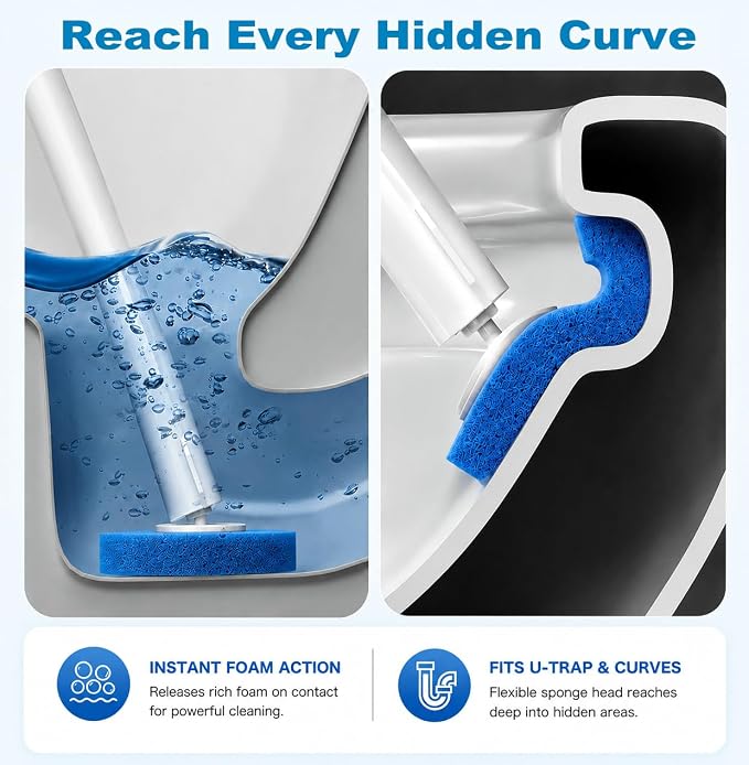 Disposable Toilet Brush, Toilet Bowl Cleaner Brush with 24 Wand Cleaner Refills, Wall Mounted Toilet Brush and Holder Set for Bathroom Deep Cleaning and Hygienic