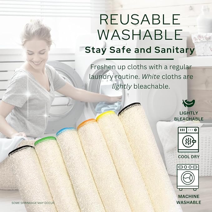Whiffkitch Dishcloths Dishrags for Kitchen and Household Cleaning 9x9 6-Pack Non-Scratch 2-Ply Weave, Bamboo-Rayon Fabric, Absorbent, Washable, Long-Lasting (No Loops)