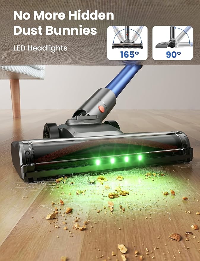Dzaki Cordless Stick Vacuum Cleaner, 650W 55KPa Brushless Motor, 60-Min Runtime, Detachable Battery, Anti-Tangle, Self-Standing, Vacuum Cleaners for Home, Pet Hair, Carpet & Hardwood Floors