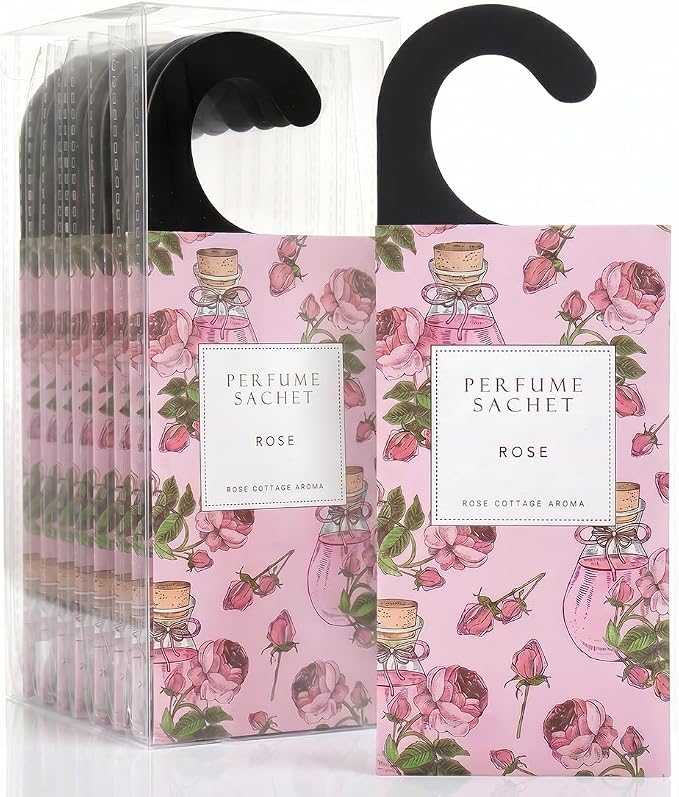 Large 12 Packs Rose Hanging Scented Sachets Long-Lasting Closet Deodorizer Air Freshener Fabric Refresher Odor Eliminator for Drawer Home Fragrance Gift Set