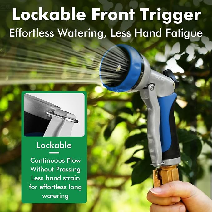 RESTMO Garden Hose Nozzle, Heavy Duty Metal Water Hose Nozzle with 7 Adjustable Spray Patterns, High Pressure Hand Sprayer with Flow Control, Best for Watering Plant & Lawn, Washing Car & Pet, Blue