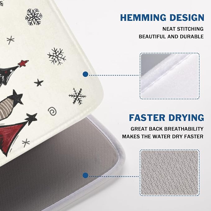 Giwawa Winter Snowman Gnome Dish Drying Mat Xmas Tree Dishes Pad 18"x24" Microfiber Fast Dry Dish Drainer Rack Mats Kitchen Countertop Accessories