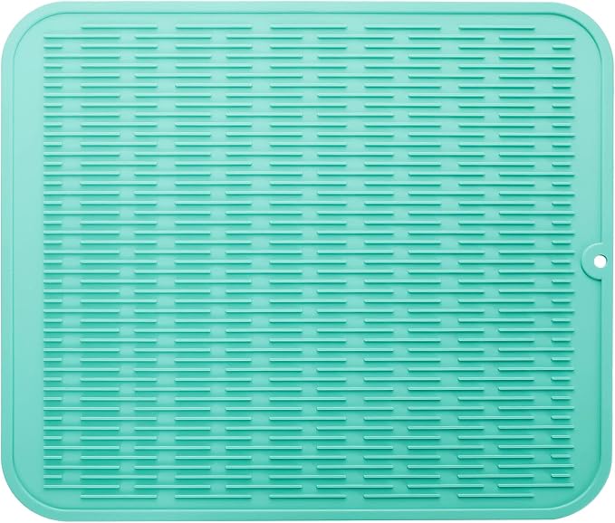 MicoYang Silicone Dish Drying Mat for Multiple Usage,Easy clean,Eco-friendly,Heat-resistant Silicone Mat for Kitchen Counter or Sink,Refrigerator or Drawer Liner Mint 2XL 24 inches x 18 inches