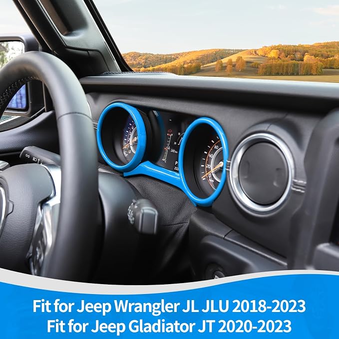 RT-TCZ for Jeep JL Dashboard Instrument Panel Gauges Trim Ring Cover for Jeep Wrangler JL JLU Gladiator JT 2018-2023 Light Blue Interior Accessories 3pcs