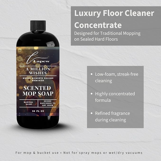 Lapew A Million Wishes Scented Mop Soap - Luxury Floor Cleaner Concentrate for Mopping Tile, Laminate, Vinyl & Hardwood | Streak-Free, Low-Foam | 36 oz