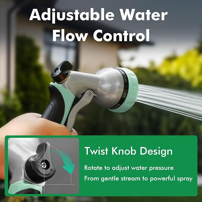 RESTMO Garden Hose Nozzle, Heavy Duty Metal Water Hose Nozzle with 7 Adjustable Spray Patterns, High Pressure Hand Sprayer with Flow Control, Best for Watering Plant & Lawn, Washing Car & Pet, Cyan