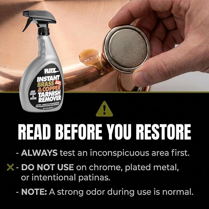 FLITZ Instant Brass and Copper Tarnish Remover - 32oz Bottle of USA-Made Organic Rust Remover Spray (No-Rub) - Removes Stains & Oxidation from Glass & Aluminum - Brass Cleaners That Work (1 Pack)