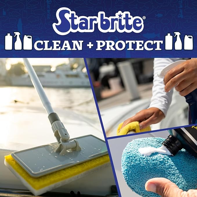 STAR BRITE Stiff Deck Brush with Long Handle - Heavy-Duty Marine-Grade Scrubber for Boats, Decks, & Hard-to-Reach Areas (040115)